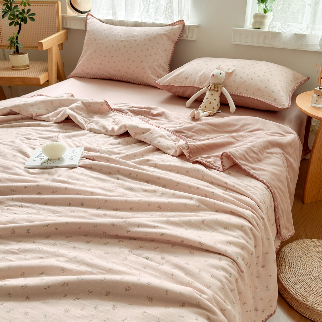 91家纺网 家纺一手货源 找家纺 雯雨家纺 2026新款全棉双层纱新疆棉花夏被空调被被子被芯 叶香