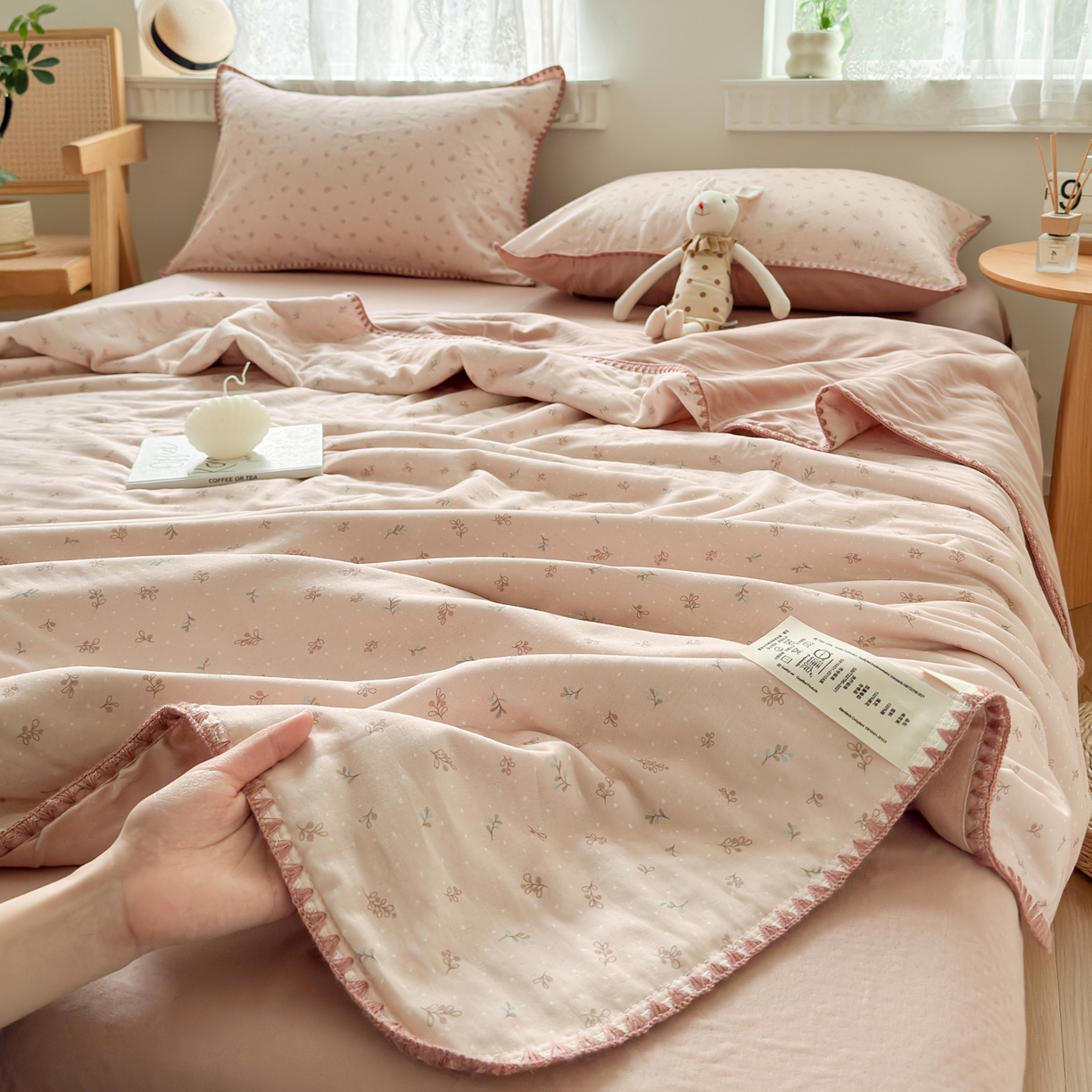 91家纺网 家纺一手货源 找家纺 雯雨家纺 2026新款全棉双层纱新疆棉花夏被空调被被子被芯 叶香