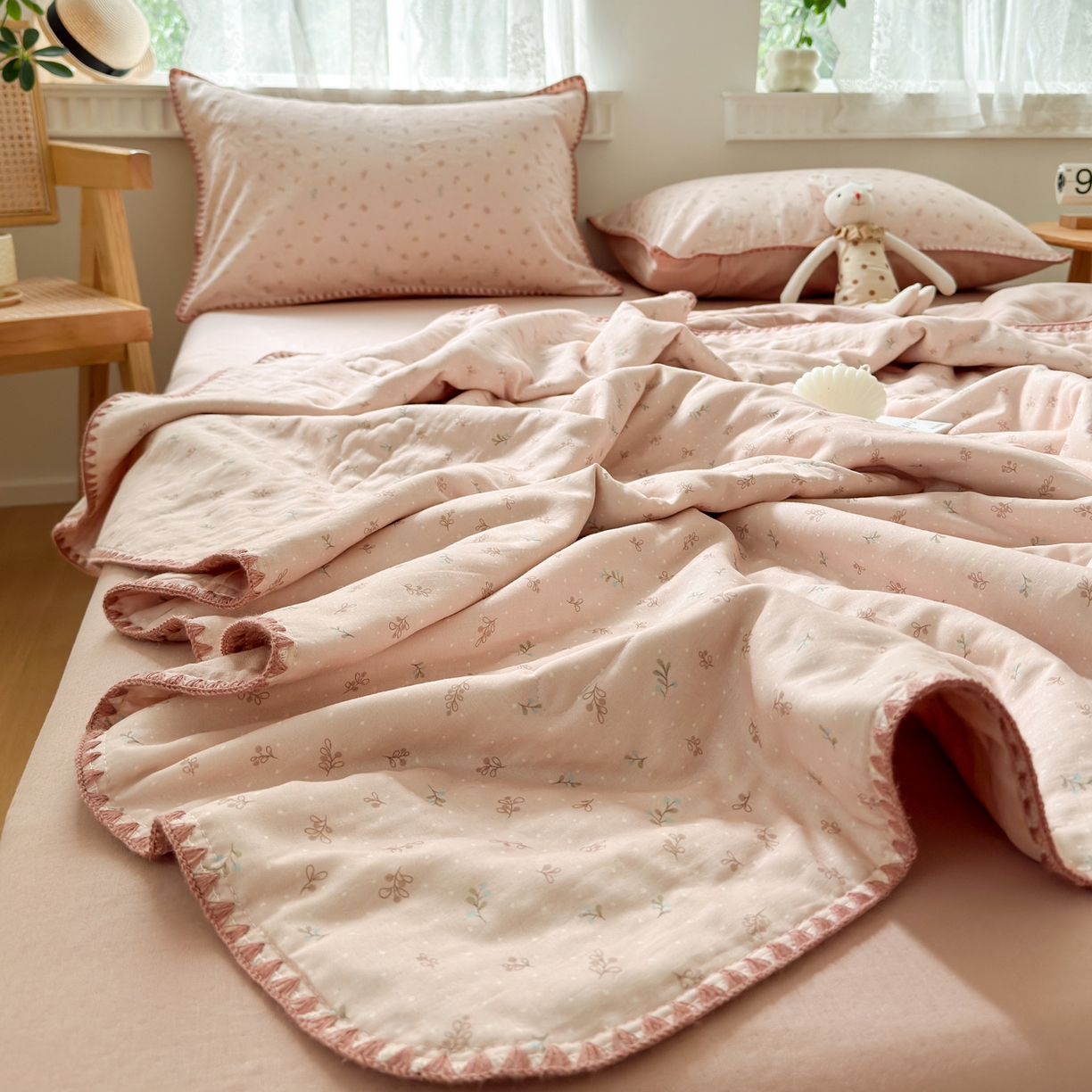 91家纺网 家纺一手货源 找家纺 雯雨家纺 2026新款全棉双层纱新疆棉花夏被空调被被子被芯 叶香