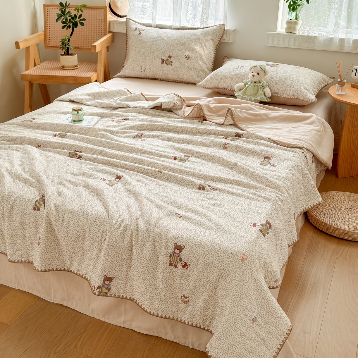 91家纺网 家纺一手货源 找家纺 雯雨家纺 2026新款全棉双层纱新疆棉花夏被空调被被子被芯 朱迪熊-米