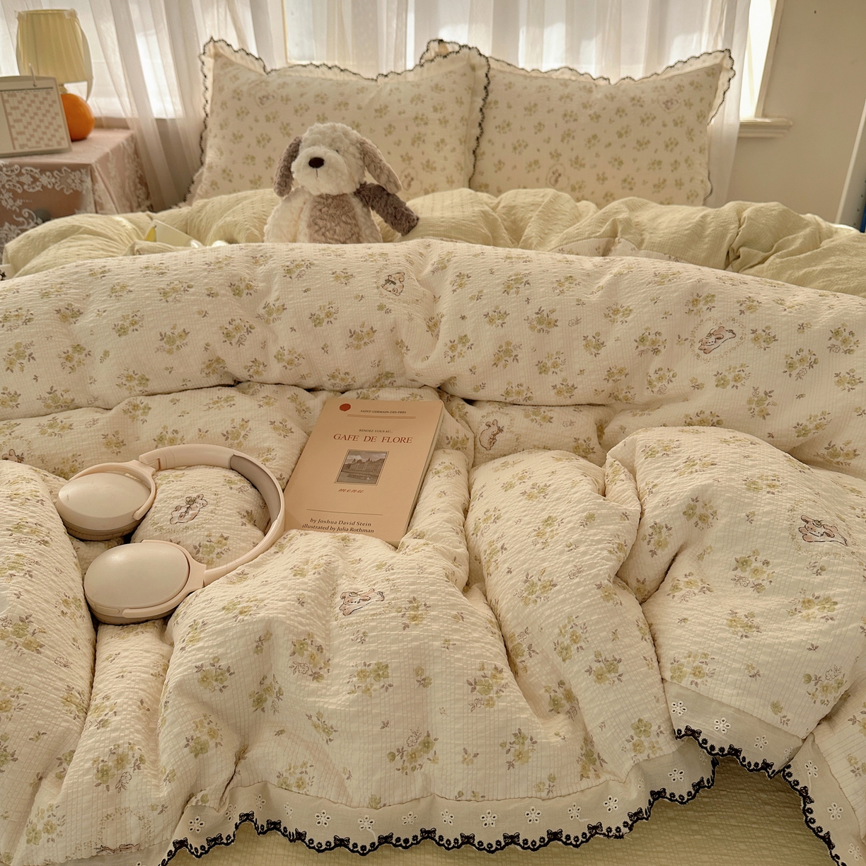 91家纺网 家纺一手货源 找家纺 （总）凯洛奇 2026新款高品质A类泡芙纱甜栗花边套件系列一小红书推荐