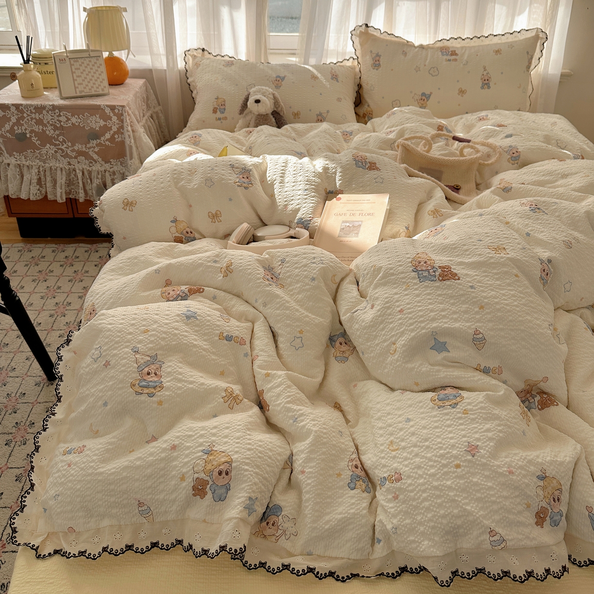 91家纺网 家纺一手货源 找家纺 凯洛奇 2026新款高品质A类泡芙纱甜栗花边套件系列一小红书推荐 星梦乐园