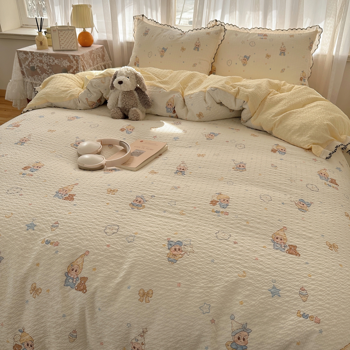 91家纺网 家纺一手货源 找家纺 凯洛奇 2026新款高品质A类泡芙纱甜栗花边套件系列一小红书推荐 星梦乐园