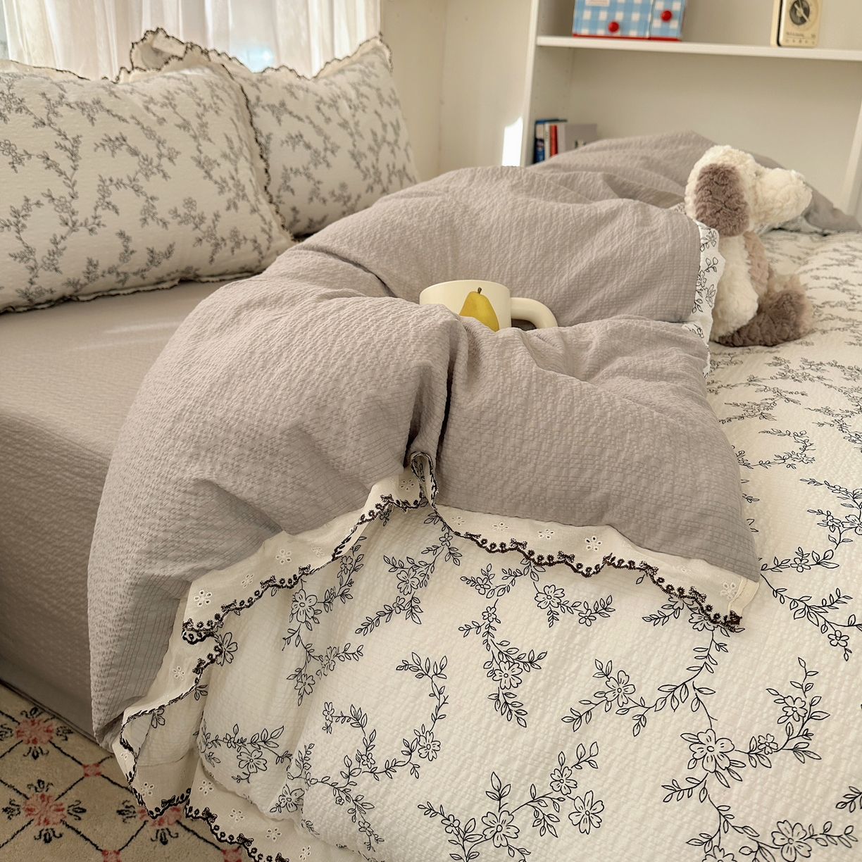 91家纺网 家纺一手货源 找家纺 凯洛奇 2026新款高品质A类泡芙纱甜栗花边套件系列一小红书推荐 奶芙枝蔓