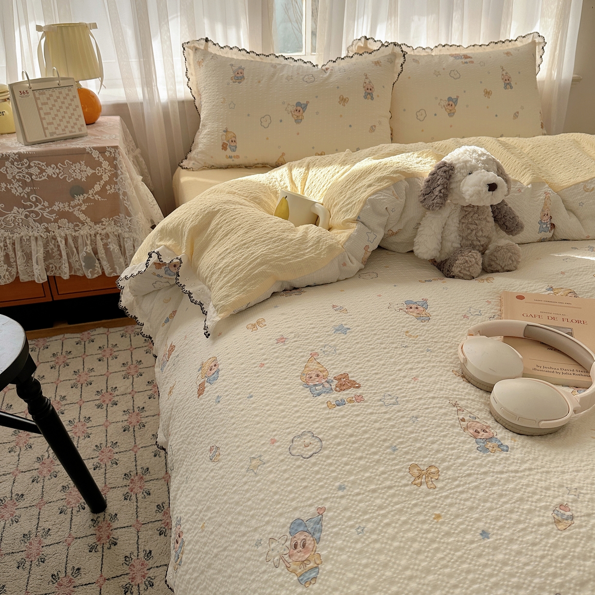 91家纺网 家纺一手货源 找家纺 凯洛奇 2026新款高品质A类泡芙纱甜栗花边套件系列一小红书推荐 星梦乐园