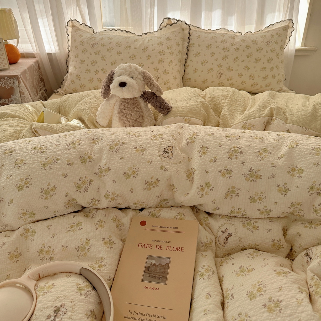 91家纺网 家纺一手货源 找家纺 凯洛奇 2026新款高品质A类泡芙纱甜栗花边套件系列一小红书推荐 春日花田