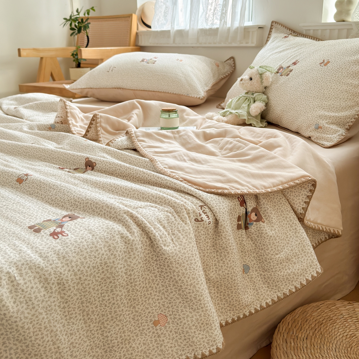 91家纺网 家纺一手货源 找家纺 雯雨家纺 2026新款全棉双层纱新疆棉花夏被空调被被子被芯 朱迪熊-米