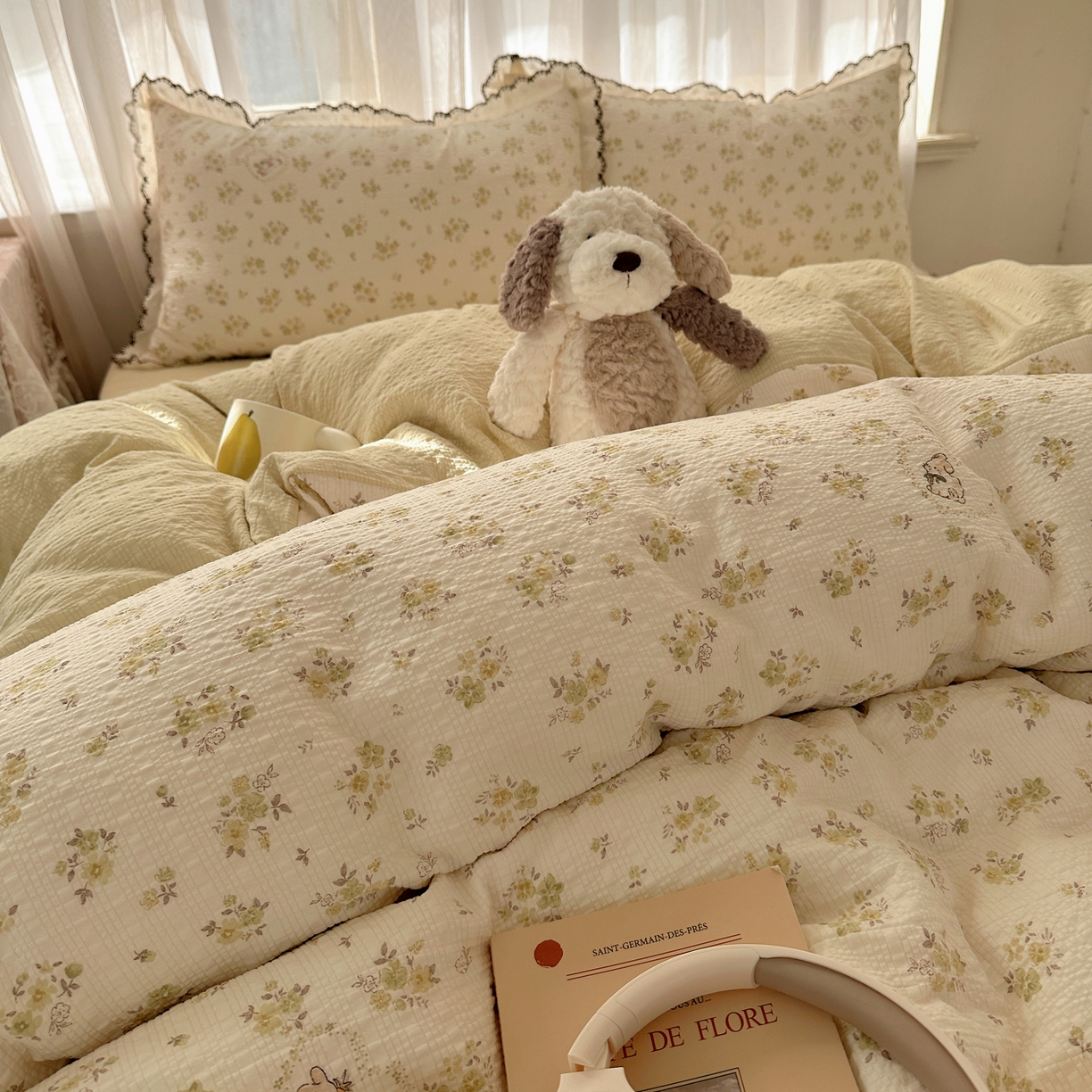 91家纺网 家纺一手货源 找家纺 凯洛奇 2026新款高品质A类泡芙纱甜栗花边套件系列一小红书推荐 春日花田