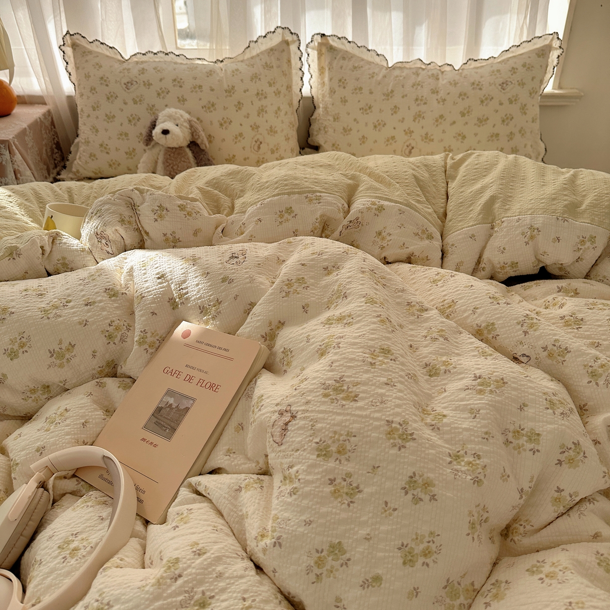 91家纺网 家纺一手货源 找家纺 凯洛奇 2026新款高品质A类泡芙纱甜栗花边套件系列一小红书推荐 春日花田