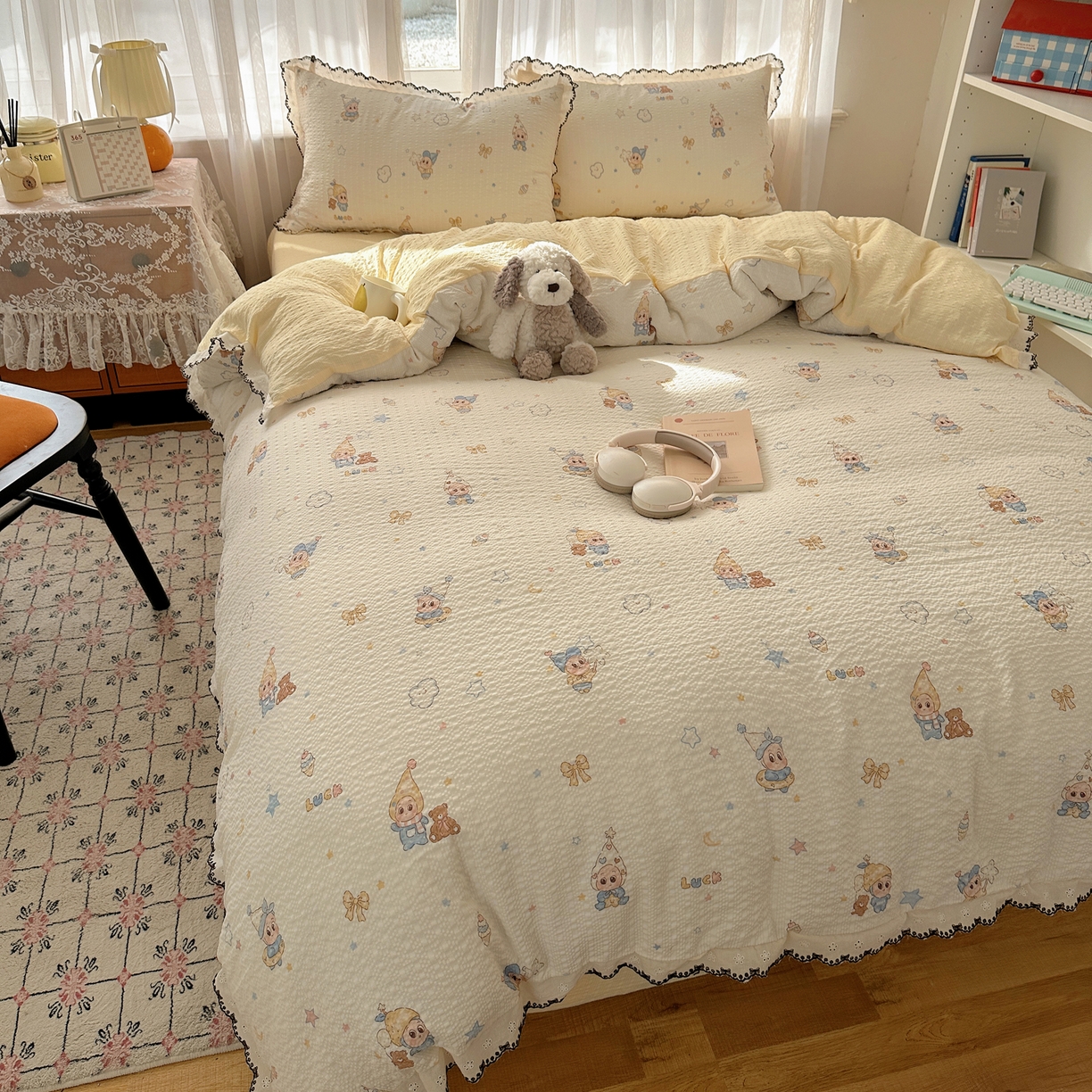 91家纺网 家纺一手货源 找家纺 凯洛奇 2026新款高品质A类泡芙纱甜栗花边套件系列一小红书推荐 星梦乐园