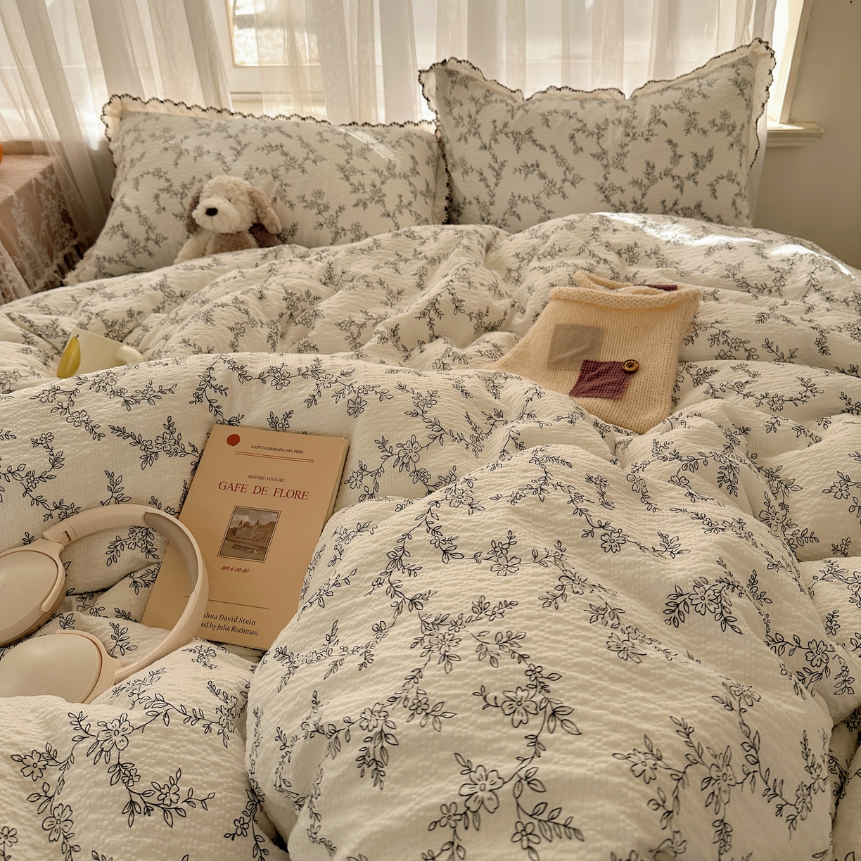 91家纺网 家纺一手货源 找家纺 凯洛奇 2026新款高品质A类泡芙纱甜栗花边套件系列一小红书推荐 奶芙枝蔓