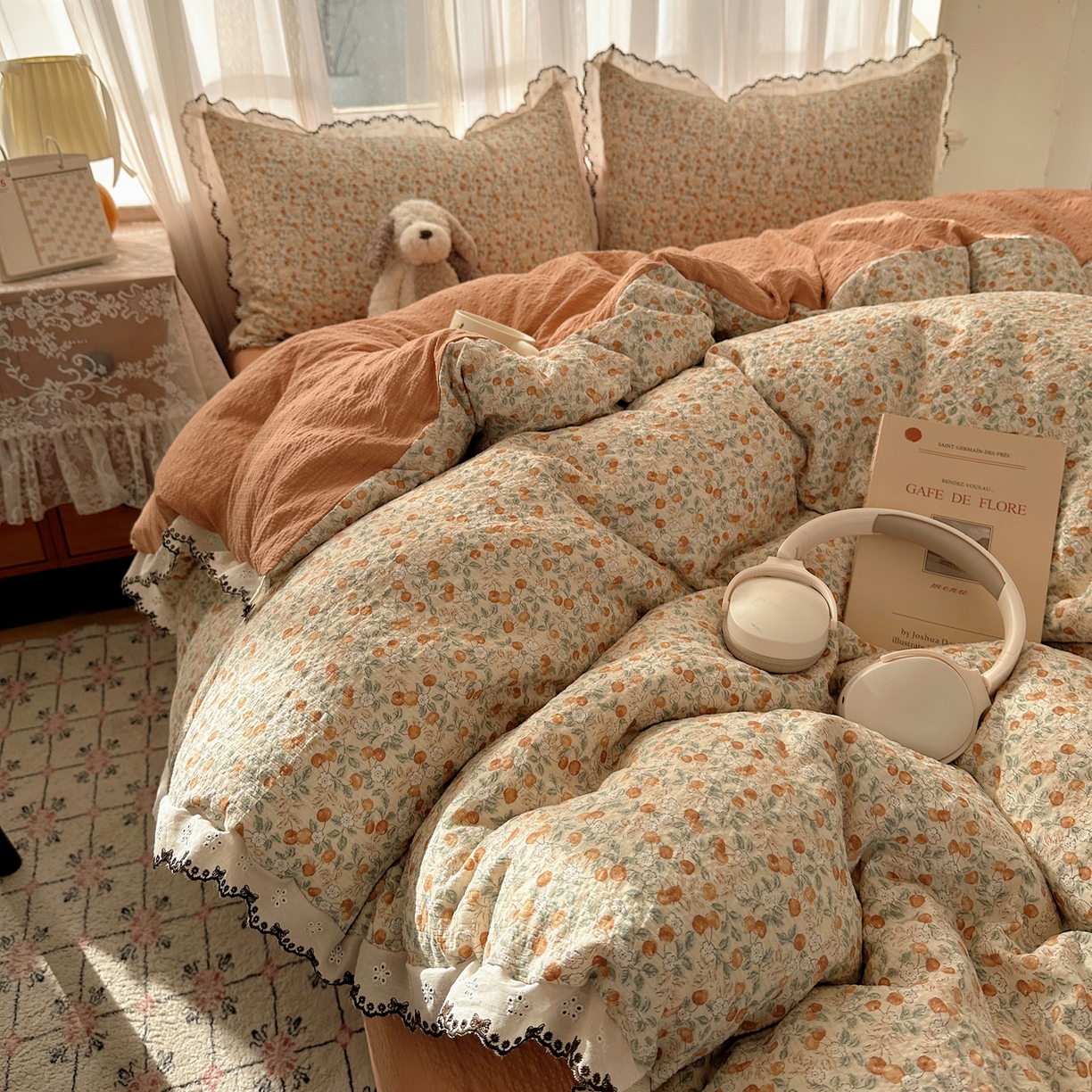 91家纺网 家纺一手货源 找家纺 凯洛奇 2026新款高品质A类泡芙纱甜栗花边套件系列一小红书推荐 蜜果小筑