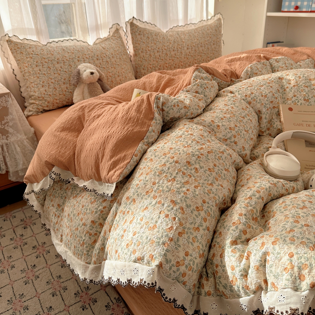 91家纺网 家纺一手货源 找家纺 凯洛奇 2026新款高品质A类泡芙纱甜栗花边套件系列一小红书推荐 蜜果小筑