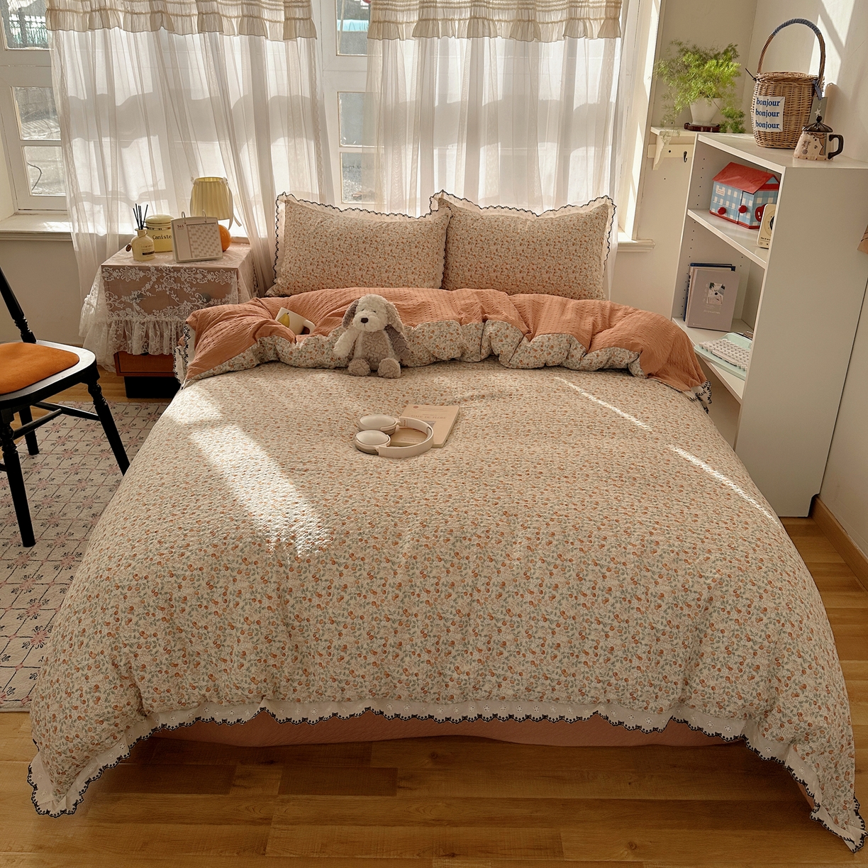 91家纺网 家纺一手货源 找家纺 凯洛奇 2026新款高品质A类泡芙纱甜栗花边套件系列一小红书推荐 蜜果小筑