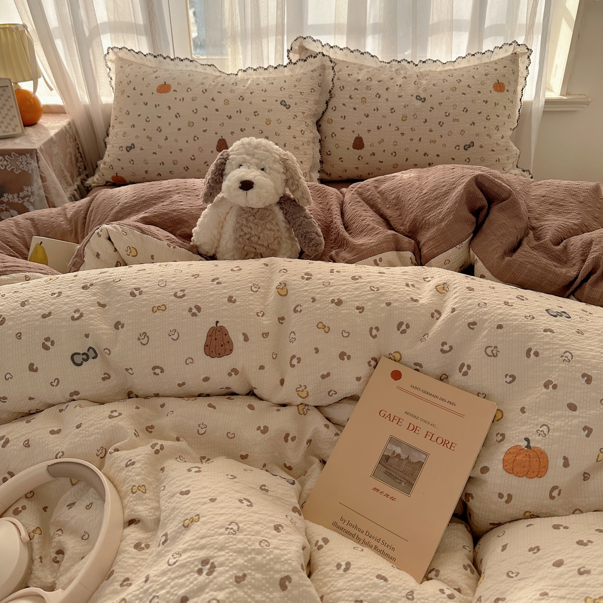 91家纺网 家纺一手货源 找家纺 凯洛奇 2026新款高品质A类泡芙纱甜栗花边套件系列一小红书推荐 软萌南瓜派