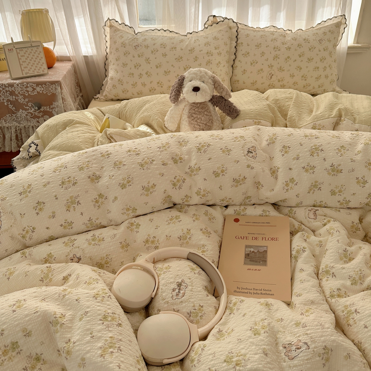 91家纺网 家纺一手货源 找家纺 凯洛奇 2026新款高品质A类泡芙纱甜栗花边套件系列一小红书推荐 春日花田