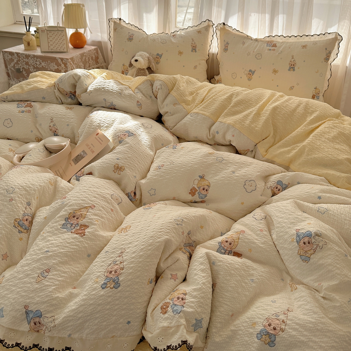 91家纺网 家纺一手货源 找家纺 凯洛奇 2026新款高品质A类泡芙纱甜栗花边套件系列一小红书推荐 星梦乐园