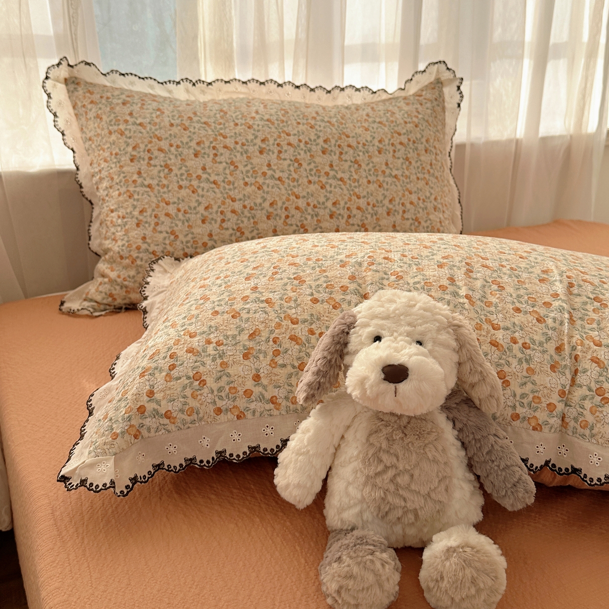 91家纺网 家纺一手货源 找家纺 凯洛奇 2026新款高品质A类泡芙纱甜栗花边套件系列一小红书推荐 蜜果小筑