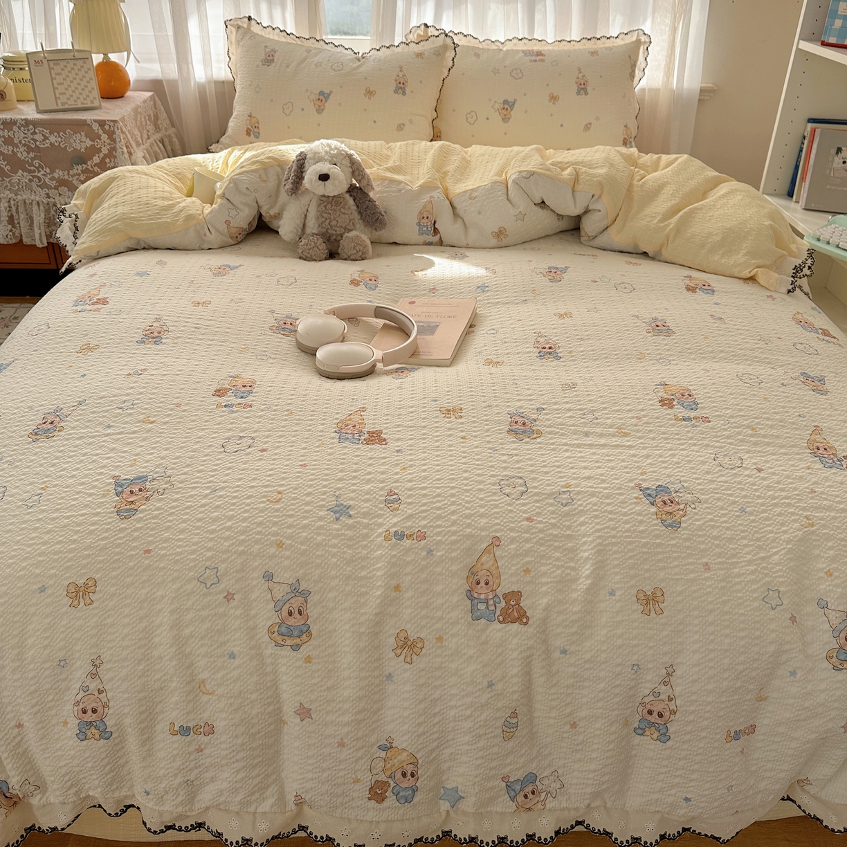 91家纺网 家纺一手货源 找家纺 凯洛奇 2026新款高品质A类泡芙纱甜栗花边套件系列一小红书推荐 星梦乐园