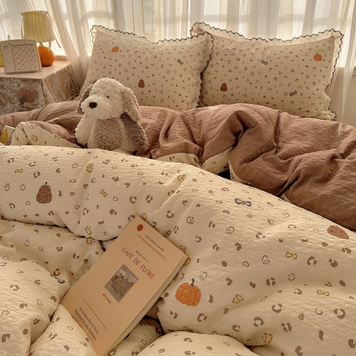 91家纺网 家纺一手货源 找家纺 凯洛奇 2026新款高品质A类泡芙纱甜栗花边套件系列一小红书推荐 软萌南瓜派