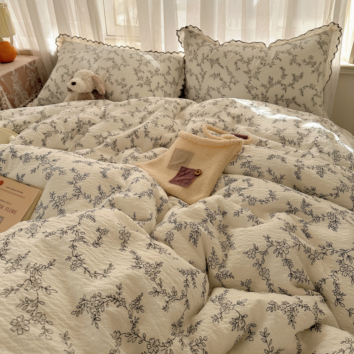 91家纺网 家纺一手货源 找家纺 凯洛奇 2026新款高品质A类泡芙纱甜栗花边套件系列一小红书推荐 奶芙枝蔓