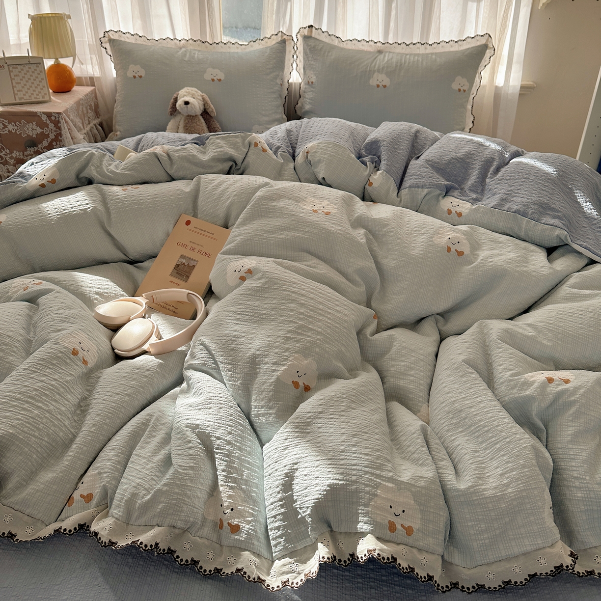 凯洛奇 2026新款高品质A类泡芙纱甜栗花边套件系列一小红书推荐 云眠奶蓝