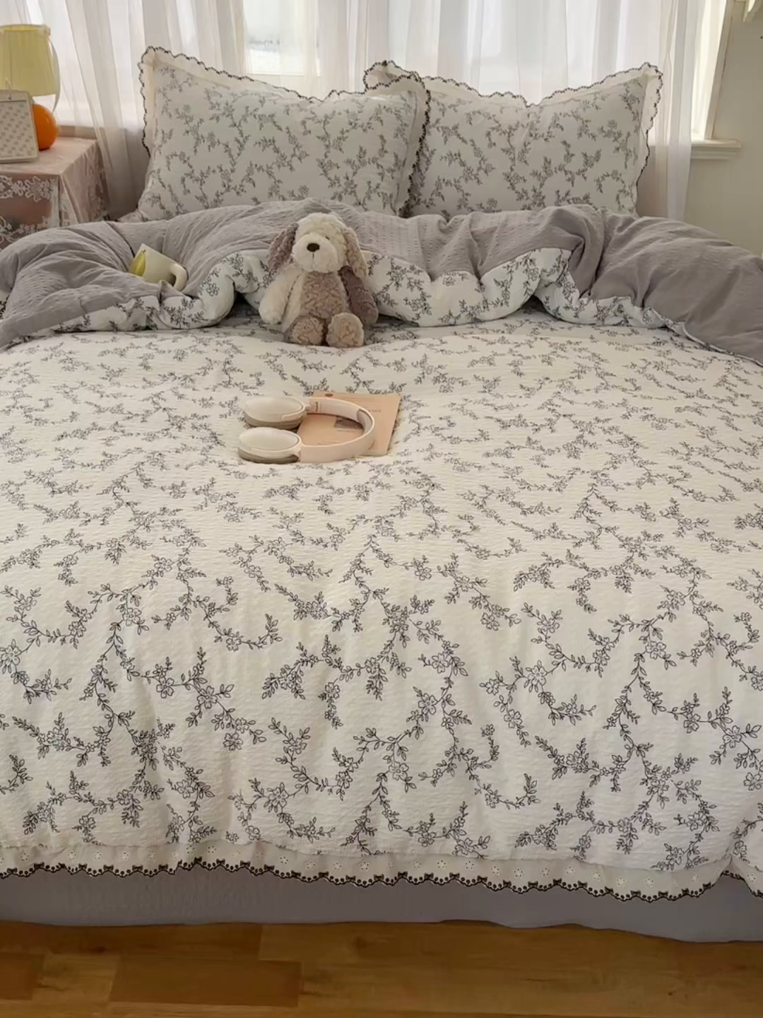 91家纺网 家纺一手货源 找家纺 凯洛奇 2026新款高品质A类泡芙纱甜栗花边套件系列一小红书推荐 奶芙枝蔓