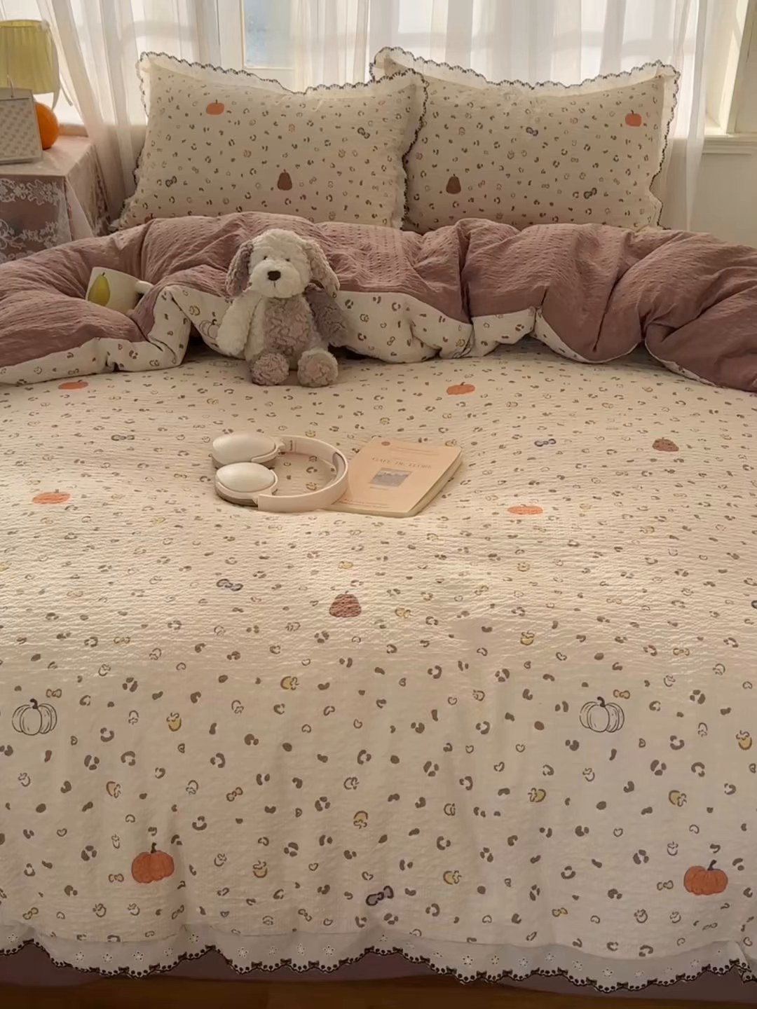 91家纺网 家纺一手货源 找家纺 凯洛奇 2026新款高品质A类泡芙纱甜栗花边套件系列一小红书推荐 软萌南瓜派