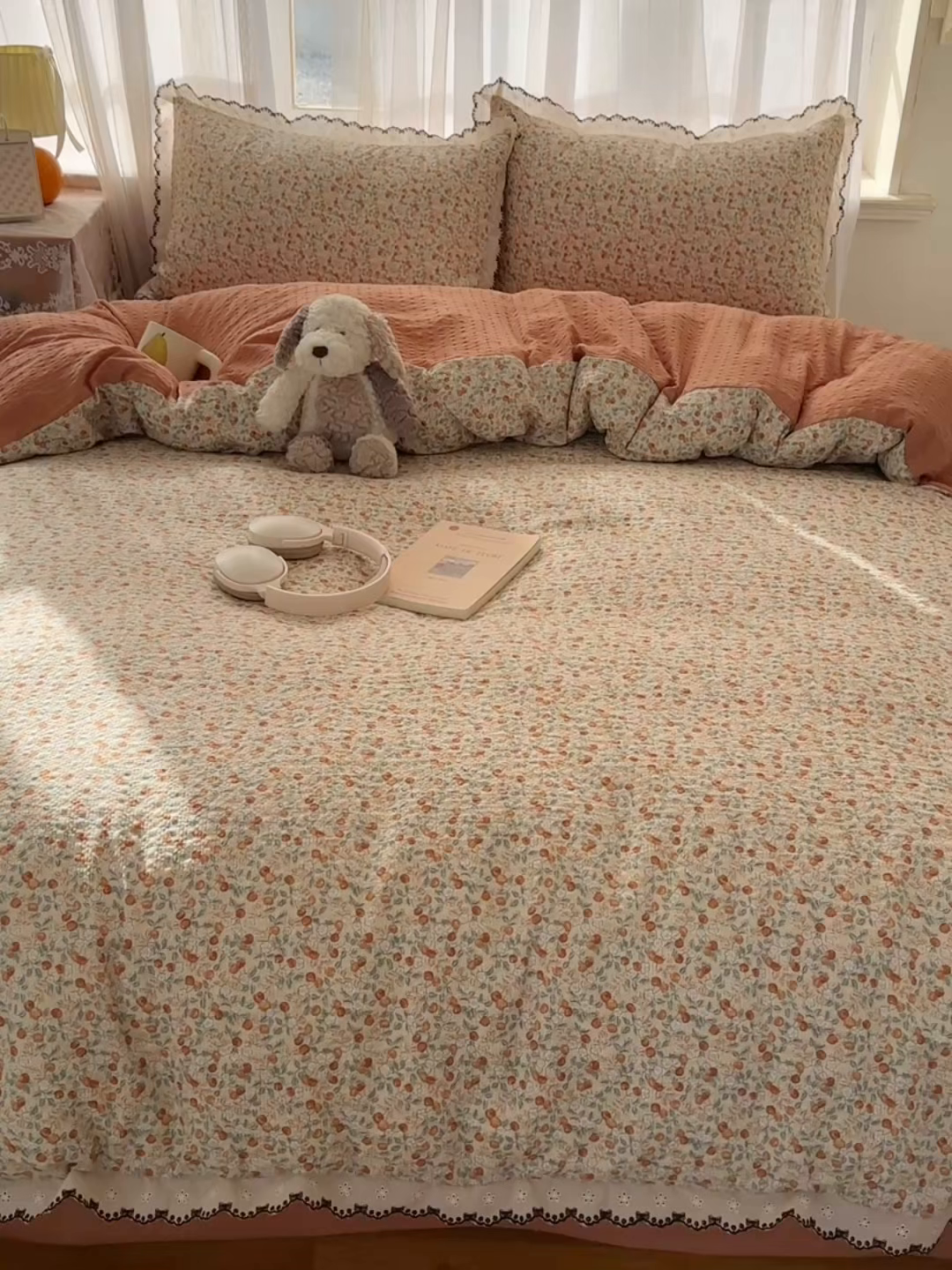 91家纺网 家纺一手货源 找家纺 凯洛奇 2026新款高品质A类泡芙纱甜栗花边套件系列一小红书推荐 蜜果小筑