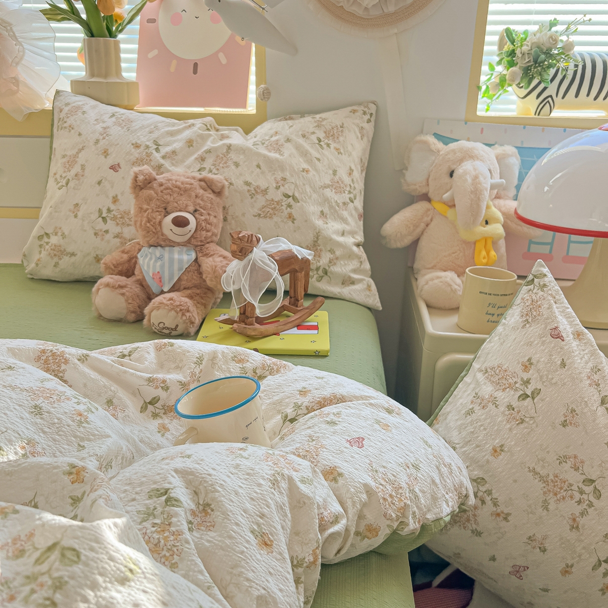 91家纺网 家纺一手货源 找家纺 韩巢家纺 2026新款泡芙纱四件套 蝶栖柔花