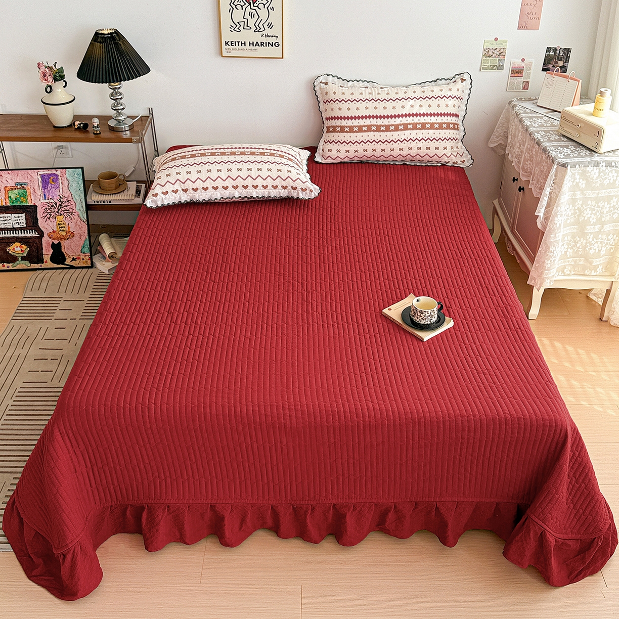 91家纺网 家纺一手货源 找家纺 富米莱（原臻工厂） 2026春夏新款云感泡芙棉复古法式花边床盖床裙被套夏凉被四件套一小红书推荐 复古花边-费尔岛娃娃