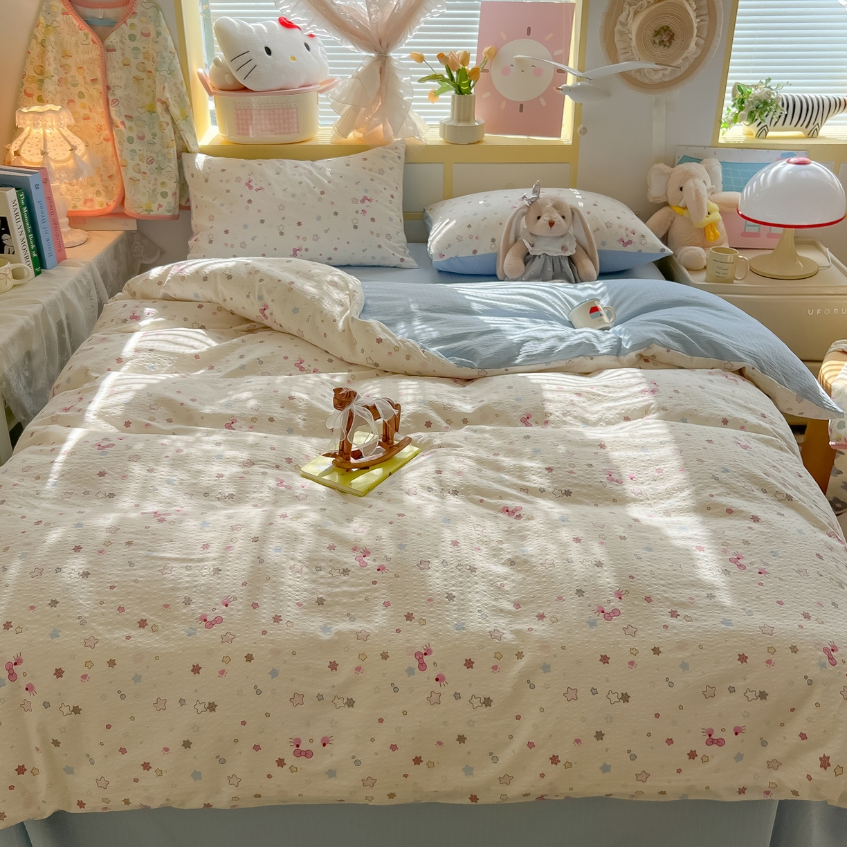 91家纺网 家纺一手货源 找家纺 韩巢家纺 2026新款泡芙纱四件套 躲猫猫