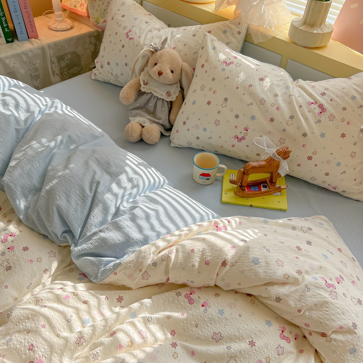 91家纺网 家纺一手货源 找家纺 韩巢家纺 2026新款泡芙纱四件套 躲猫猫