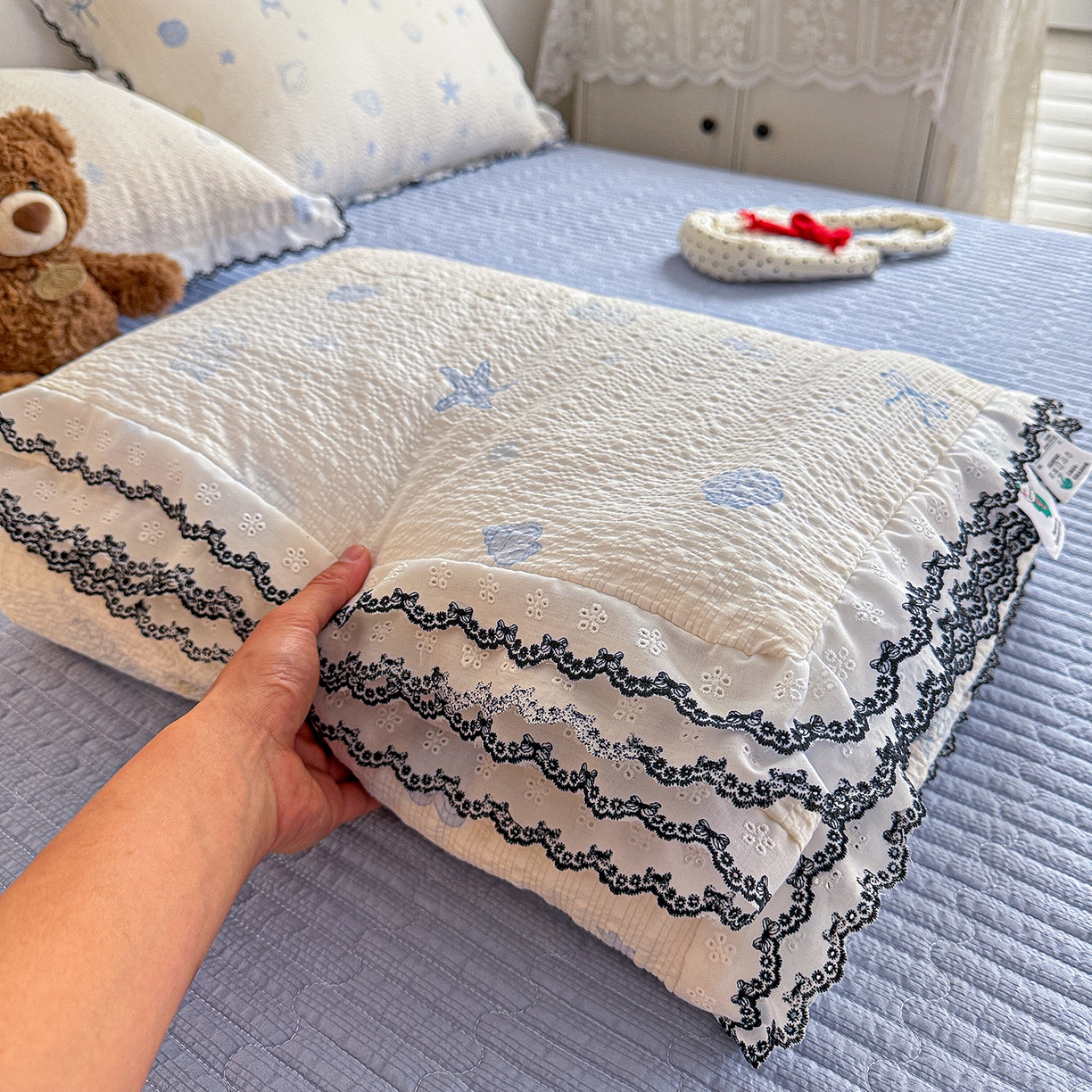 富米莱（原臻工厂） 2026春夏新款云感泡芙棉复古法式花边床盖床裙被套夏凉被四件套一小红书推荐 复古花边-海盐日记