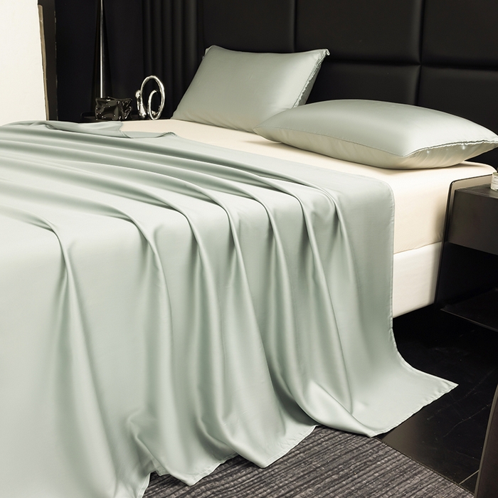 91家纺网 家纺一手货源 找家纺 慕梵家居 2026新款莱赛尔天丝纯色单床单床单单件 纱叶绿