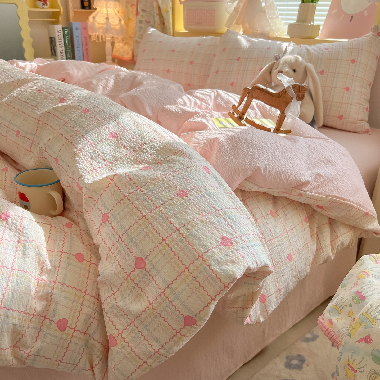 韩巢家纺 2026新款泡芙纱四件套 格格心