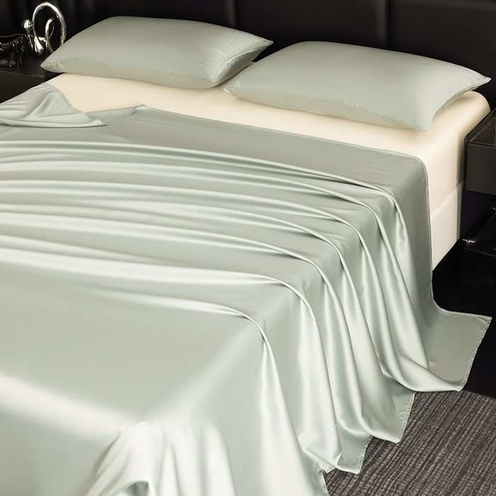 91家纺网 家纺一手货源 找家纺 慕梵家居 2026新款莱赛尔天丝纯色单床单床单单件 纱叶绿