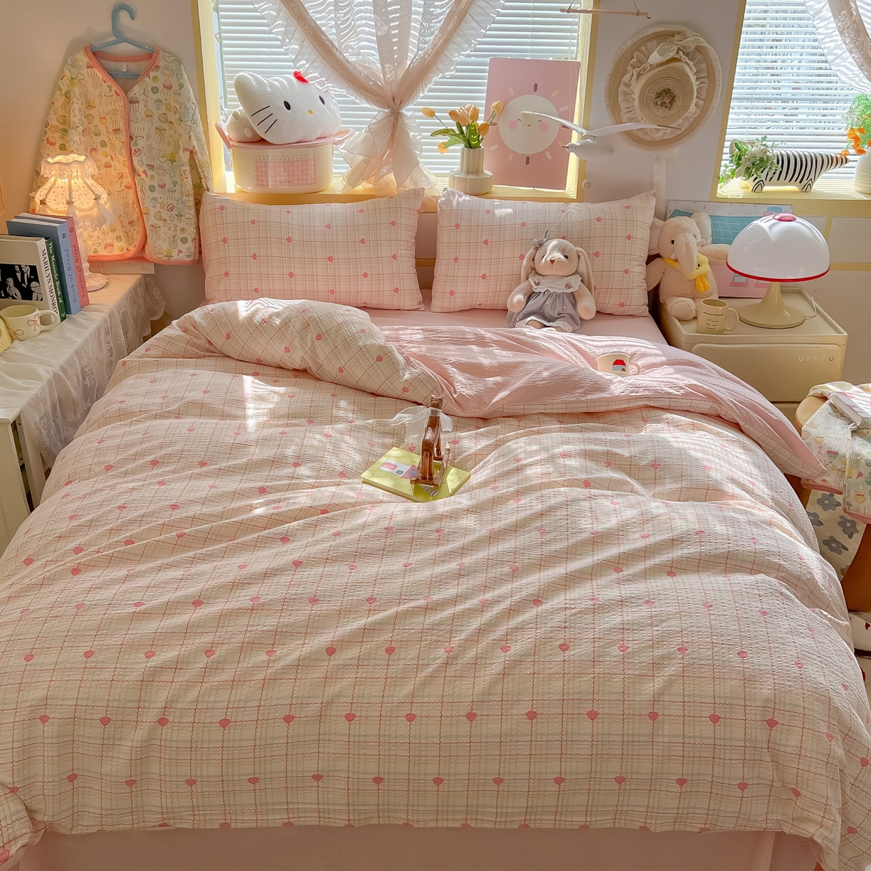 91家纺网 家纺一手货源 找家纺 韩巢家纺 2026新款泡芙纱四件套 格格心