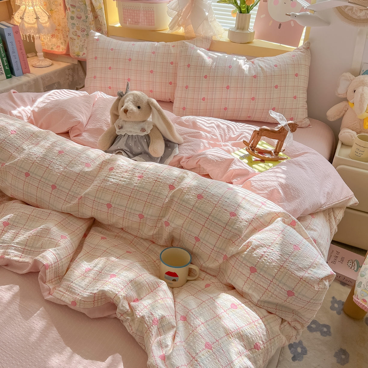 91家纺网 家纺一手货源 找家纺 韩巢家纺 2026新款泡芙纱四件套 格格心