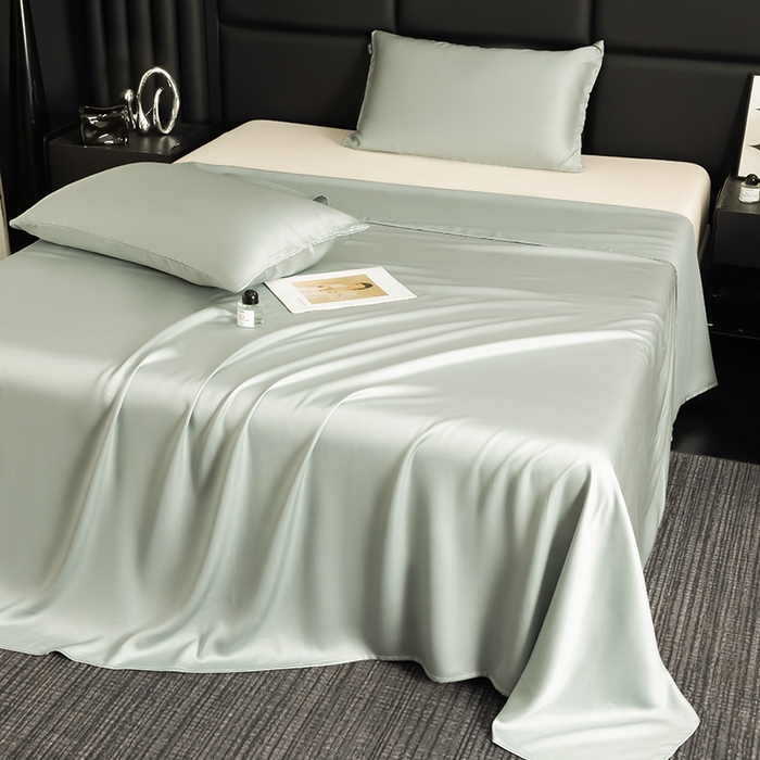 91家纺网 家纺一手货源 找家纺 慕梵家居 2026新款莱赛尔天丝纯色单床单床单单件 纱叶绿