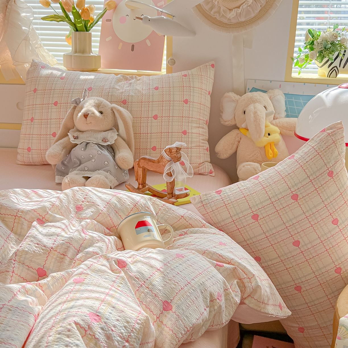 91家纺网 家纺一手货源 找家纺 韩巢家纺 2026新款泡芙纱四件套 格格心