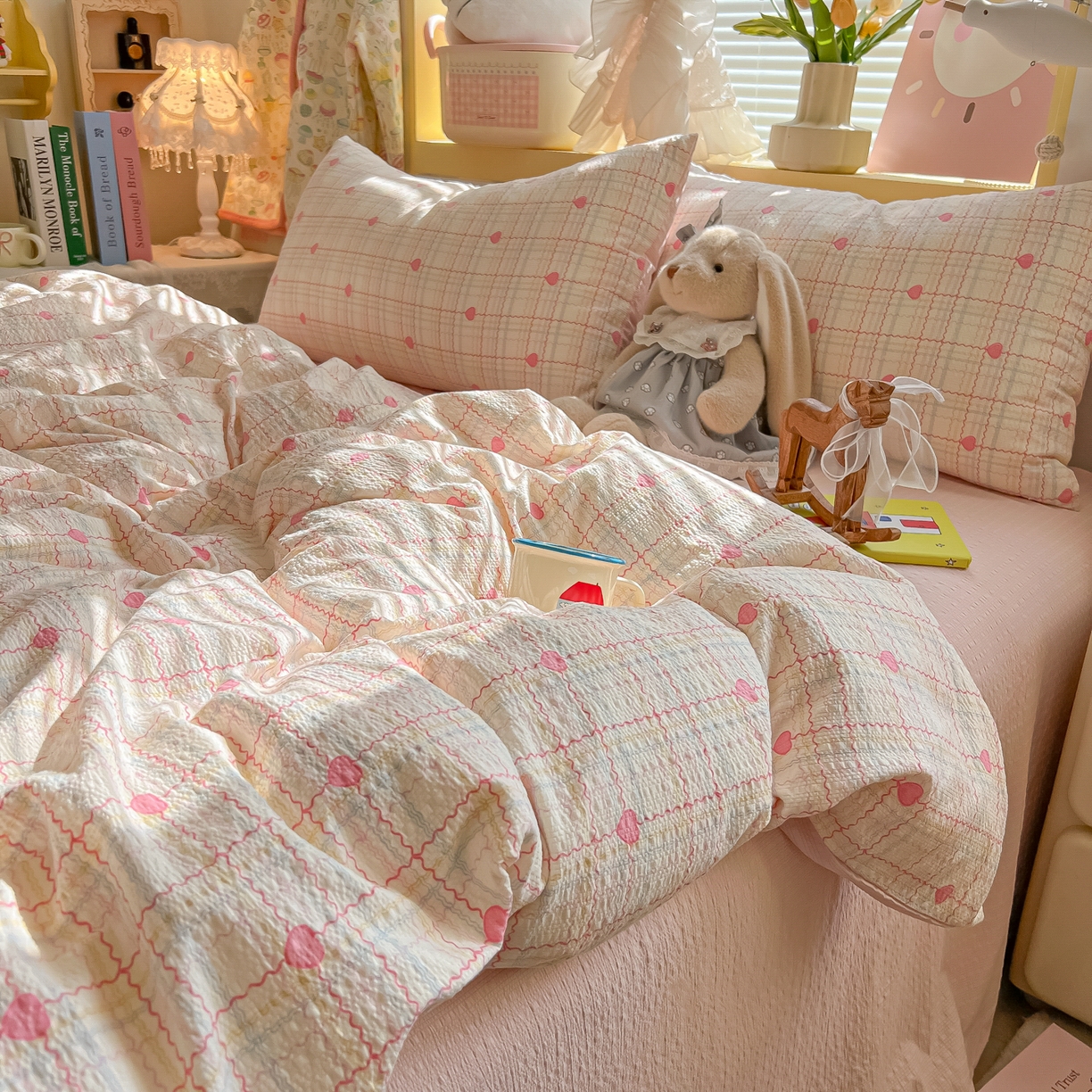 91家纺网 家纺一手货源 找家纺 韩巢家纺 2026新款泡芙纱四件套 格格心