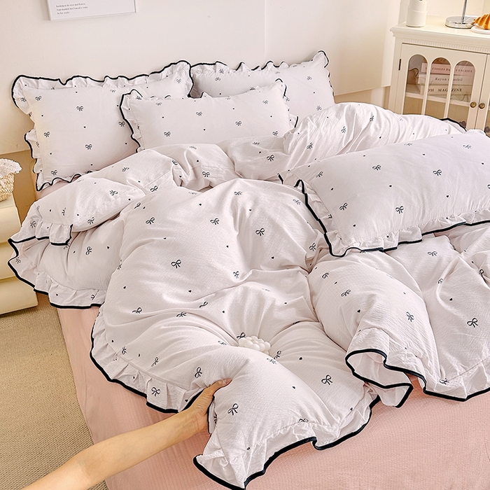 91家纺网 家纺一手货源 找家纺 （总）绘萱家居 2026直播爆款云感皱皱纱双层纱皱皱棉花边四件套印花水洗棉