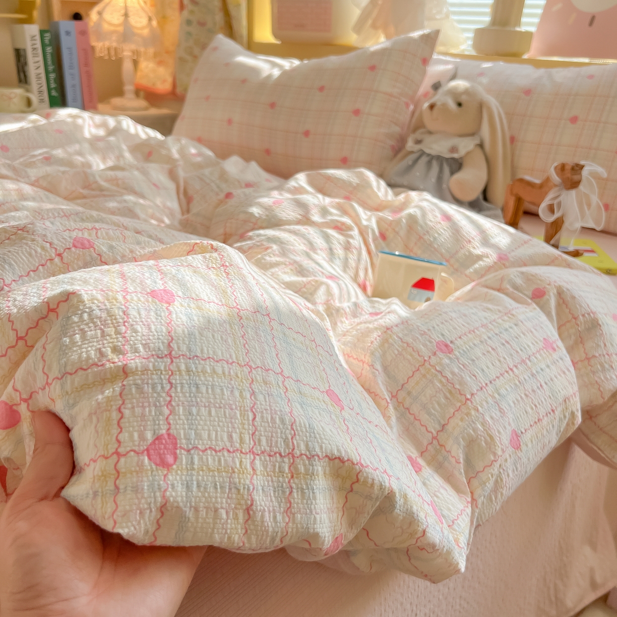 91家纺网 家纺一手货源 找家纺 韩巢家纺 2026新款泡芙纱四件套 格格心