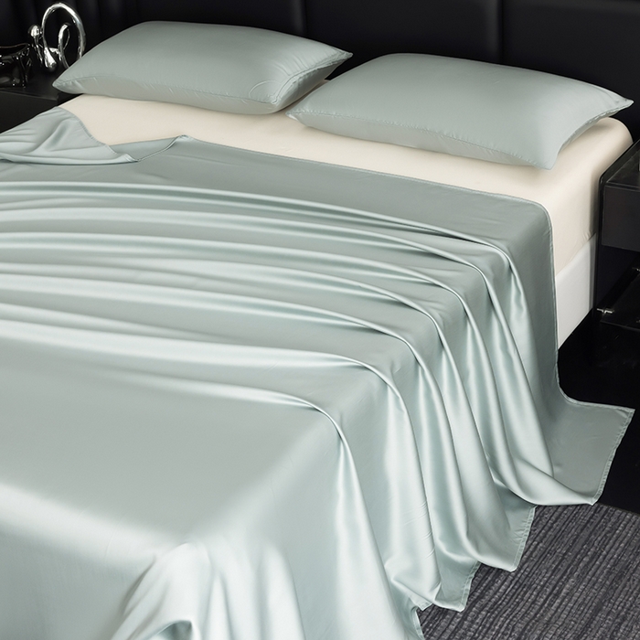 91家纺网 家纺一手货源 找家纺 慕梵家居 2026新款莱赛尔天丝纯色单床单床单单件 圣杯蓝