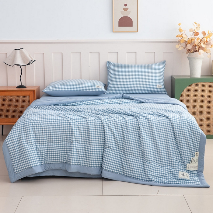 91家纺网 家纺一手货源 找家纺 梦莎被业 2026新款无印风棉花夏被夏凉被空调被 雅格蓝