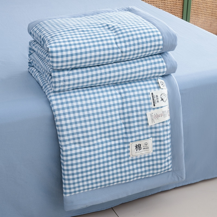 91家纺网 家纺一手货源 找家纺 梦莎被业 2026新款无印风棉花夏被夏凉被空调被 雅格蓝