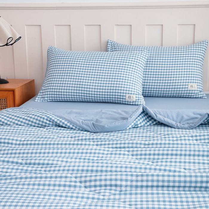 91家纺网 家纺一手货源 找家纺 梦莎被业 2026新款无印风棉花夏被夏凉被空调被 雅格蓝