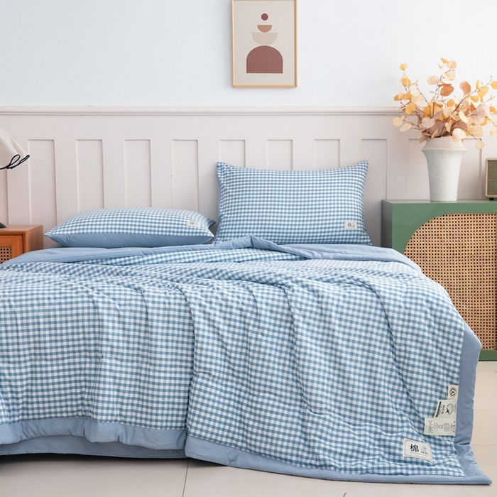 91家纺网 家纺一手货源 找家纺 梦莎被业 2026新款无印风棉花夏被夏凉被空调被 雅格蓝