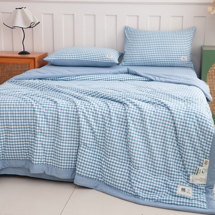 91家纺网 家纺一手货源 找家纺 梦莎被业 2026新款无印风棉花夏被夏凉被空调被 雅格蓝